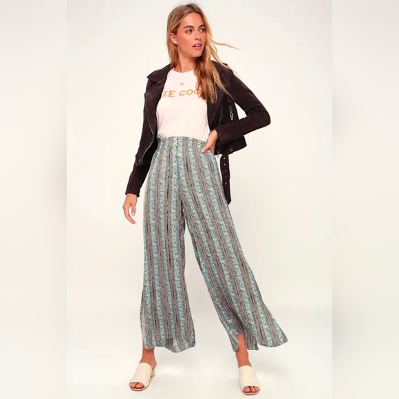 Free People Pants - Free People Take Your Tie Off Printed Wide-Leg Pants Size Large